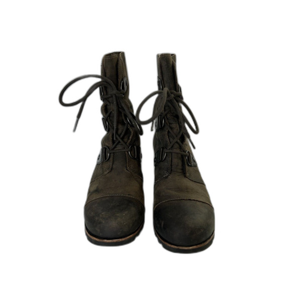 Sorel Womens Bootie Size 10 Dark Brown Joan Of Arctic Leather Wedge Boot Lace Up - Picture 5 of 12